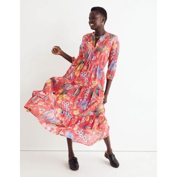 Madewell Banjanan Voile Bazaar Azalea Floral Midi Dress US Women's S New - Picture 1 of 8